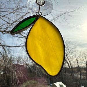 Vibrant Yellow and Green Stained Glass Art Lemon Sun-catcher
